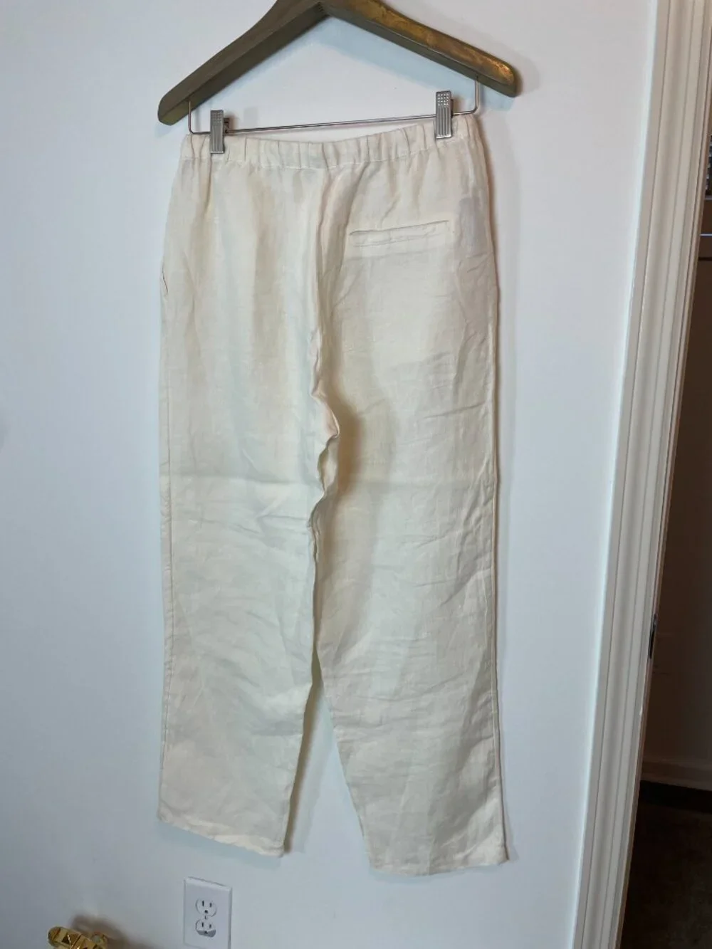 MANGO Linen Straight Leg Drawstring Elastic Waist Beach Quiet Luxury Pants \\ S